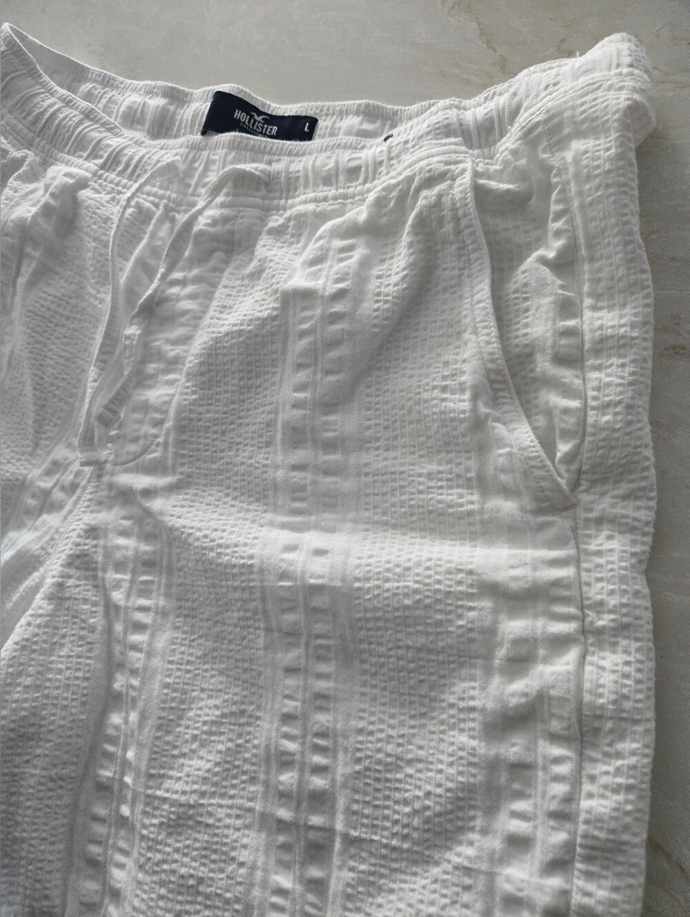 White Textured Drawstring Shorts - Picture 3 of 8